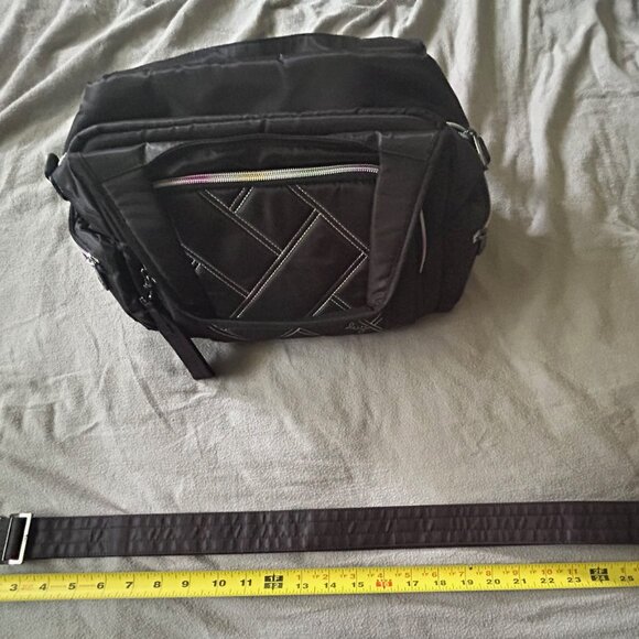 Lug Rumble Satchel with Crossbody Strap Black with Rainbow Stitching - Picture 12 of 13